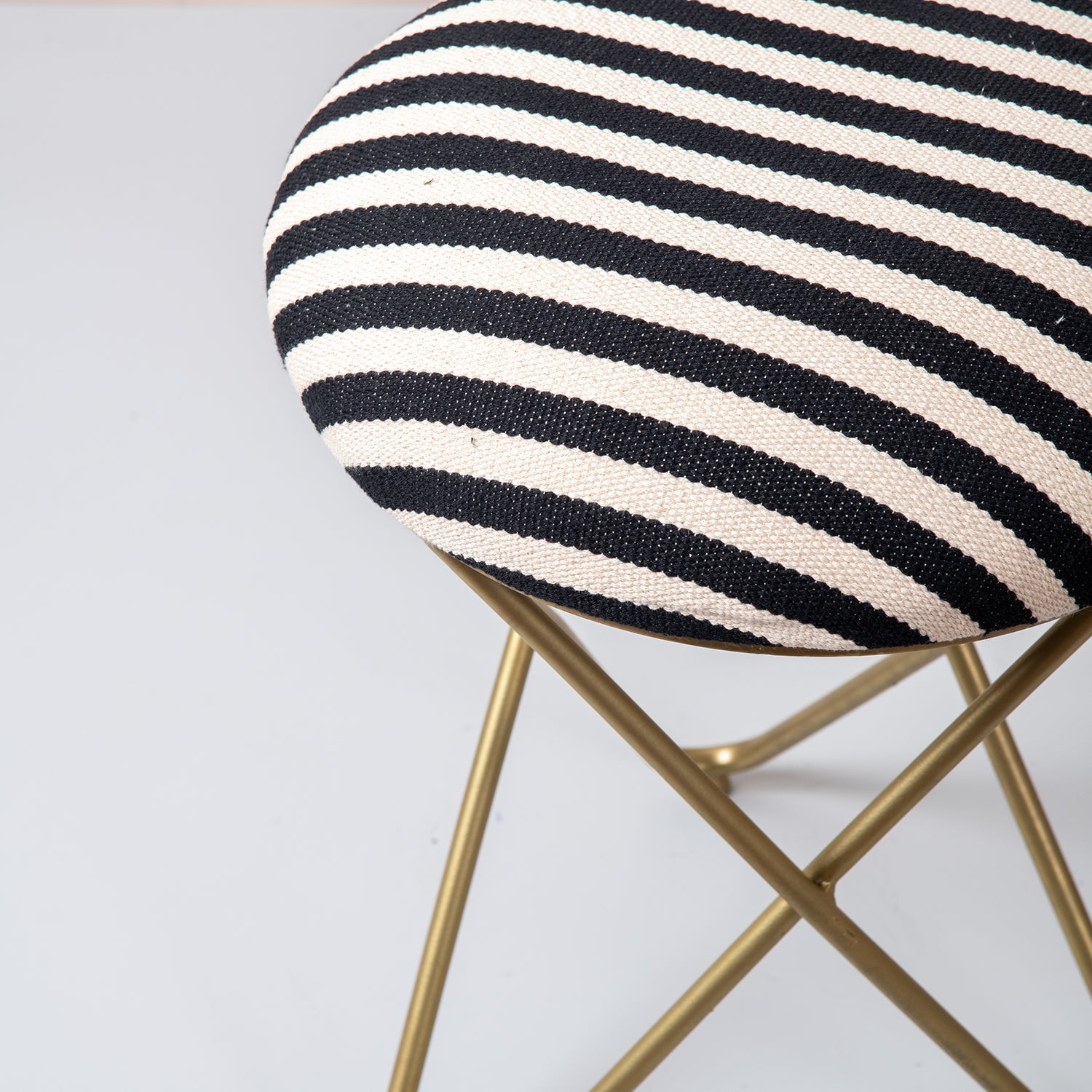 Zebra Fabric Cross Metallic Stool in Black & White Color