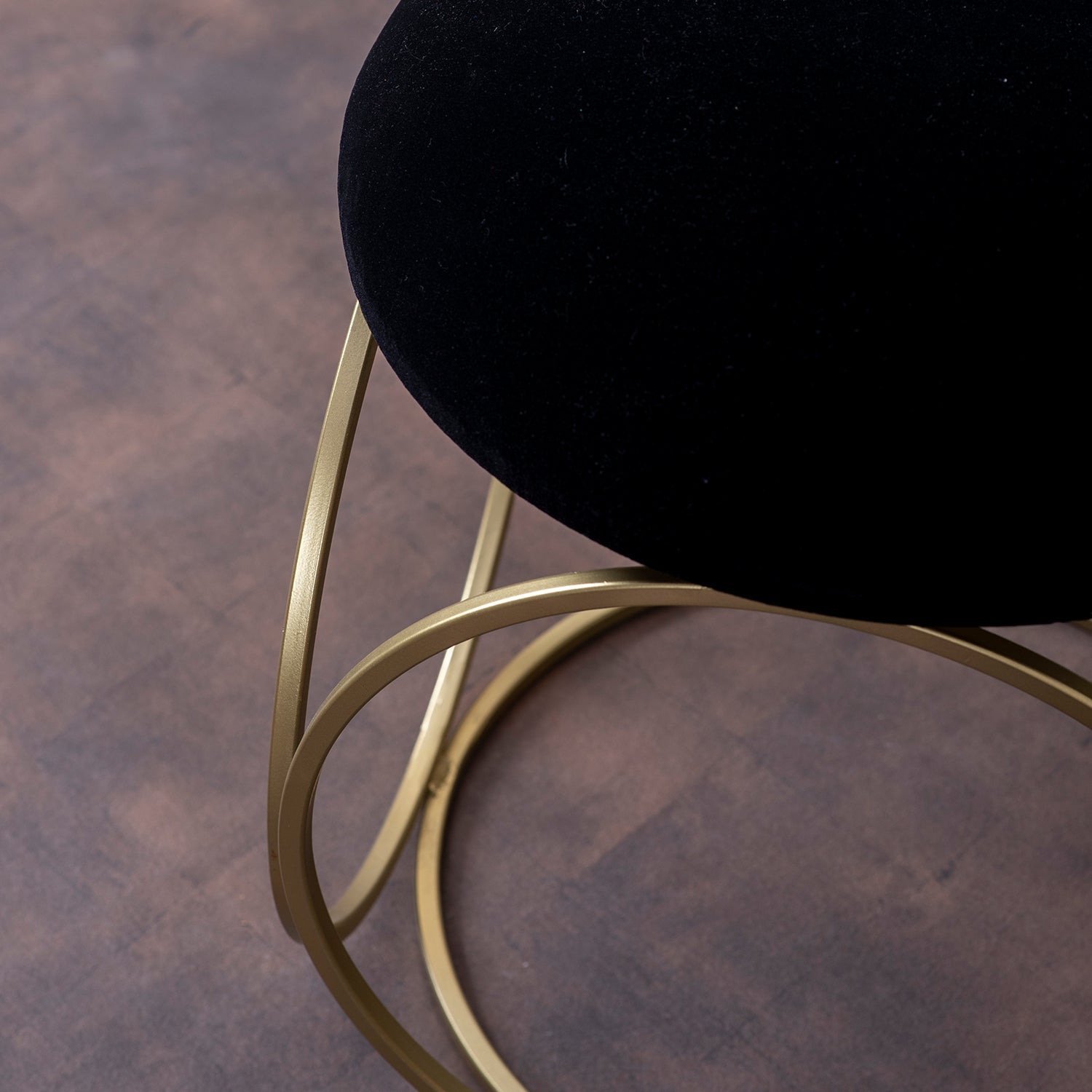 Classic Velvet Ring Metallic Stool in Black Color Set of 2