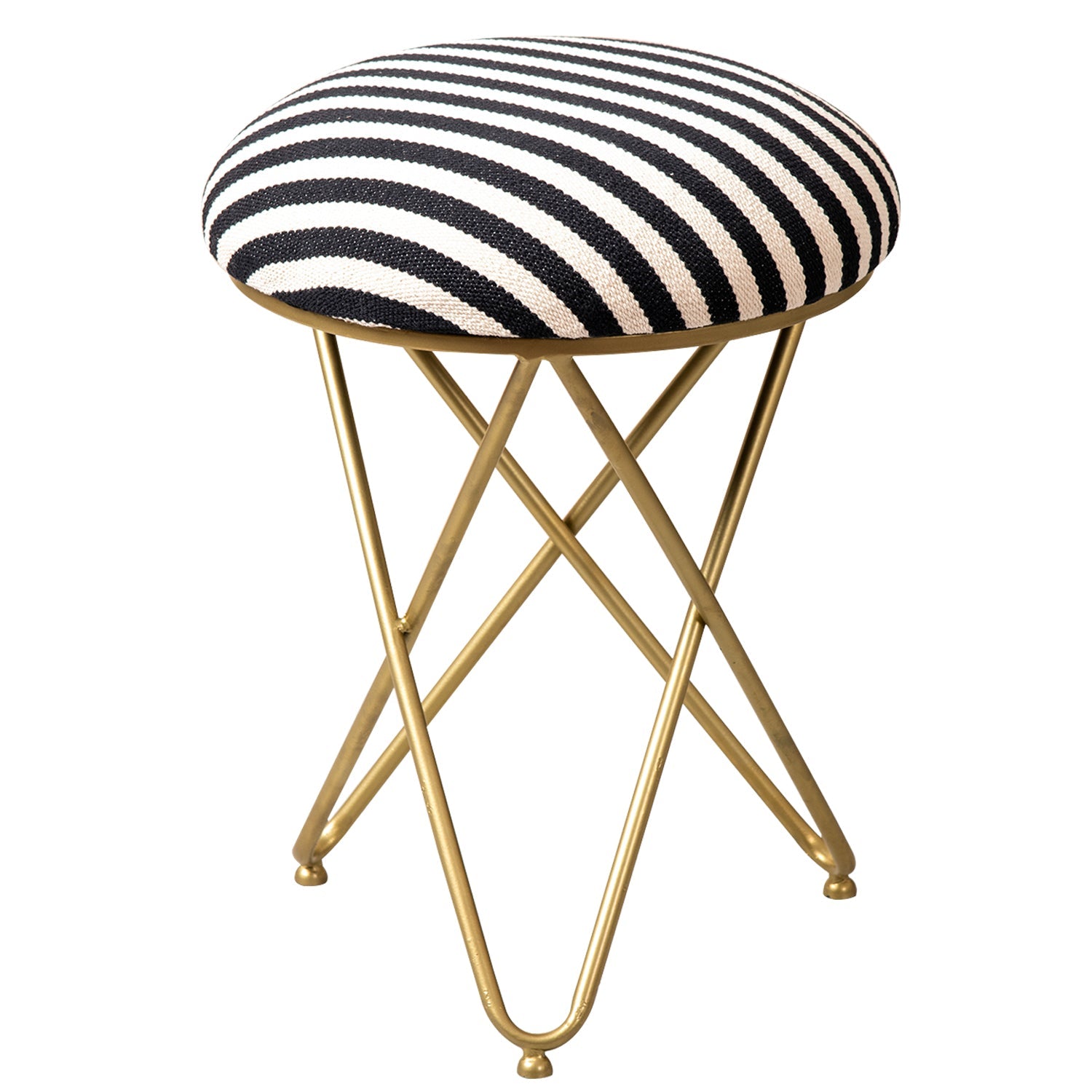 Zebra Fabric Cross Metallic Stool in Black & White Color Set of 2