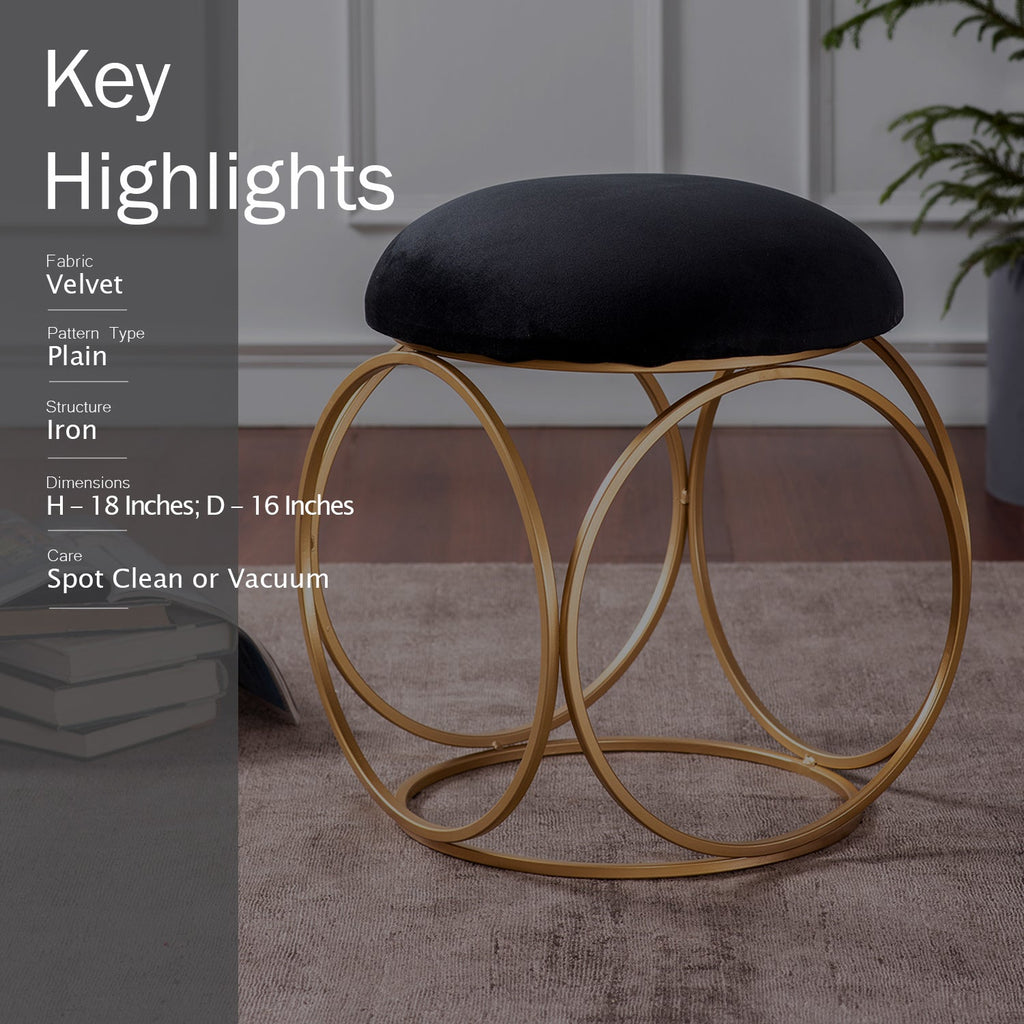 Classic Velvet Ring Metallic Stool in Black Color