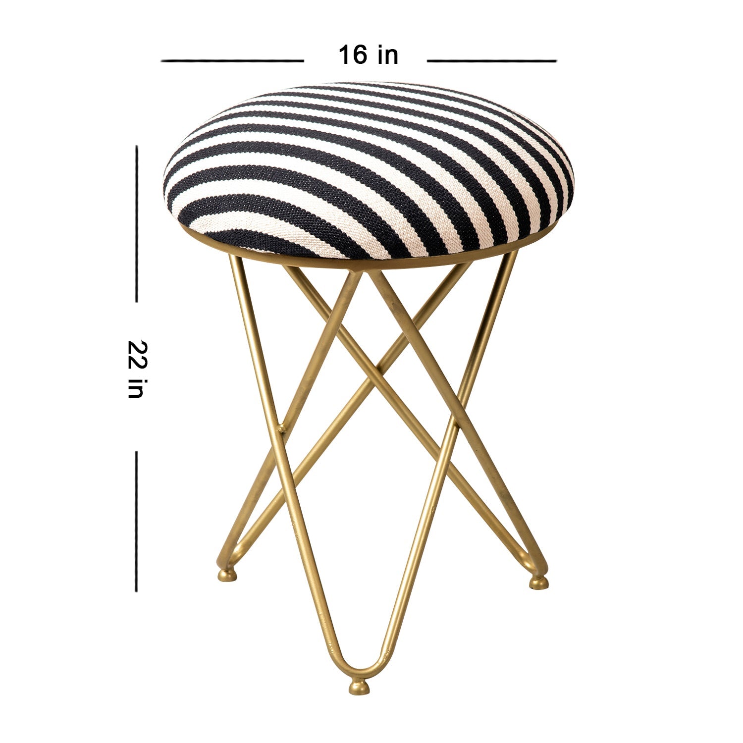 Zebra Fabric Cross Metallic Stool in Black & White Color