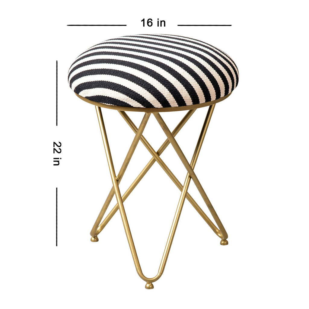 Zebra Fabric Cross Metallic Stool in Black & White Color Set of 2