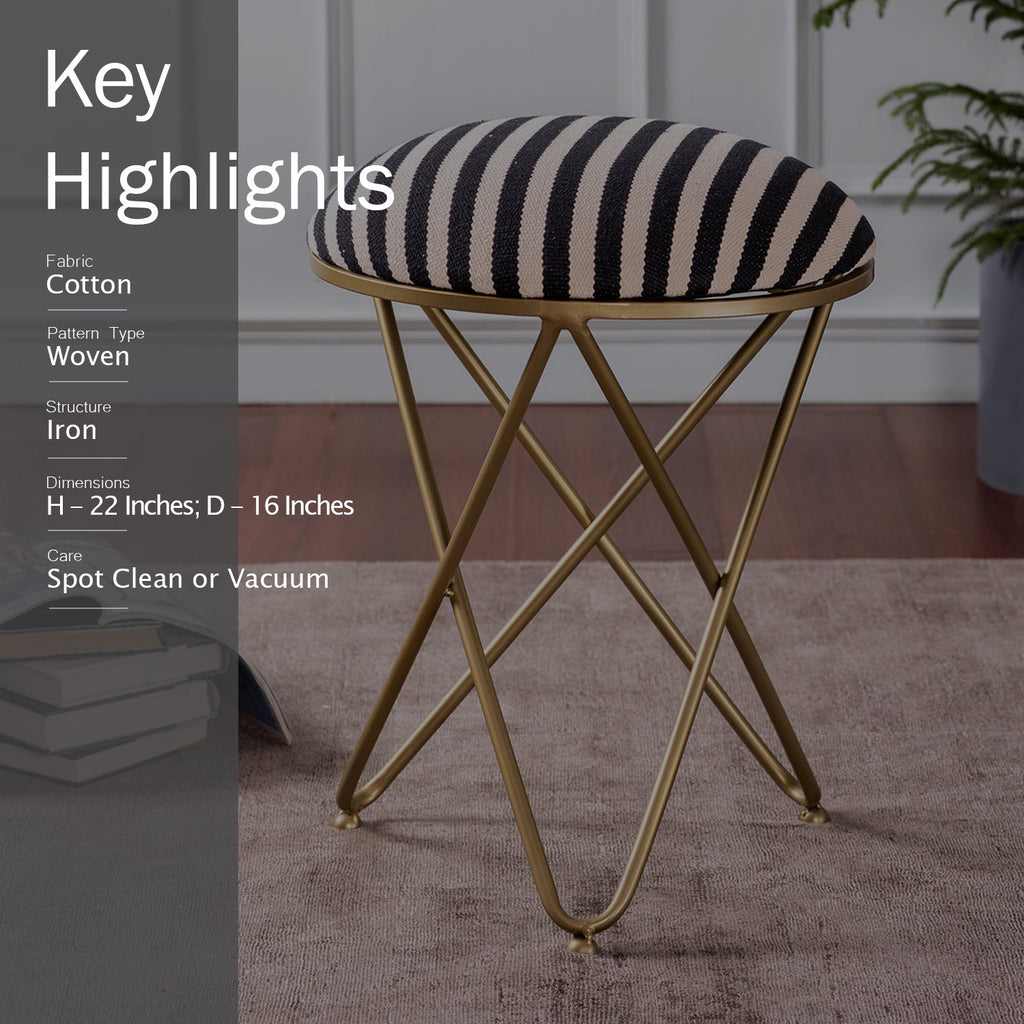 Zebra Fabric Cross Metallic Stool in Black & White Color