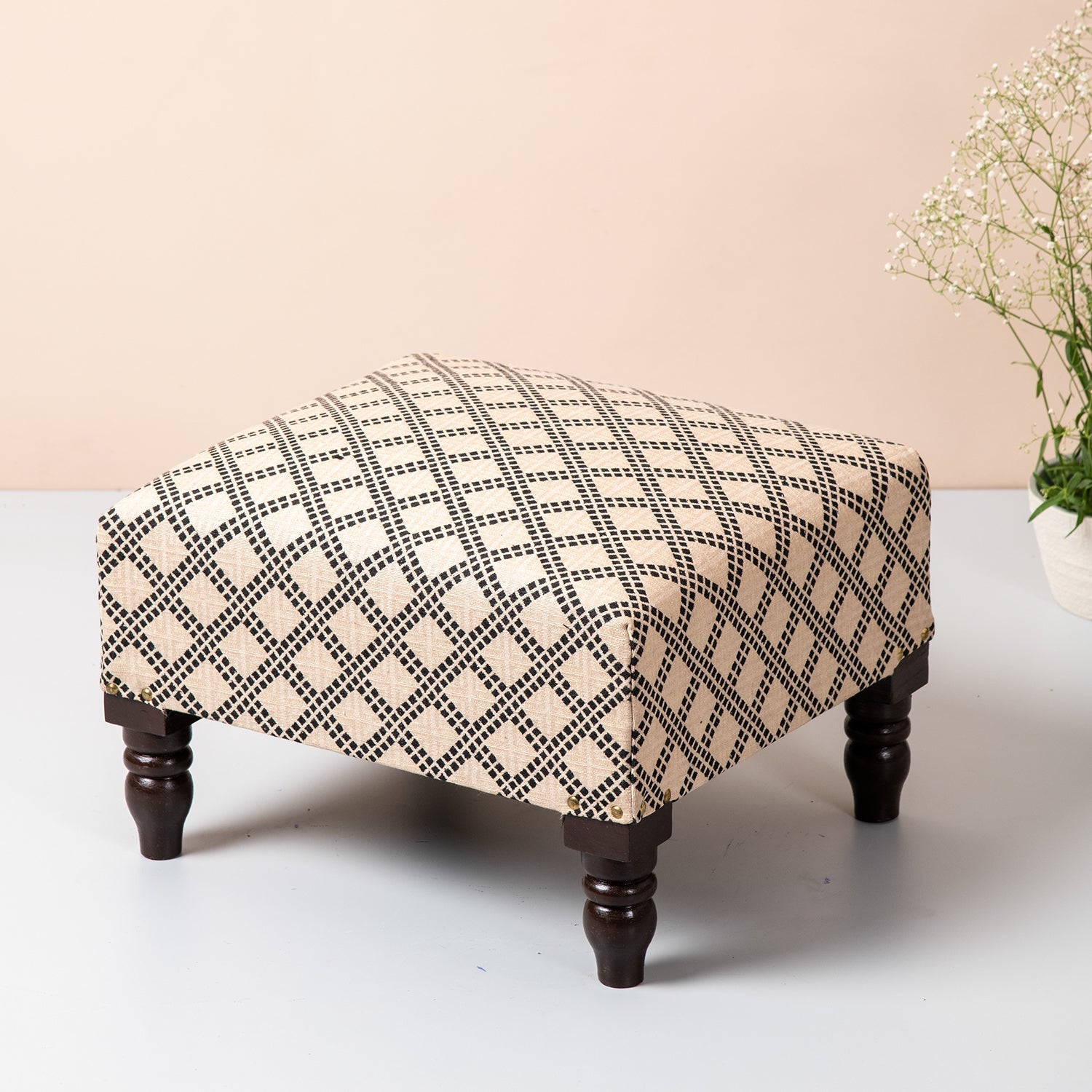 Quad Jacquard Wooden Footrests in Cream Color