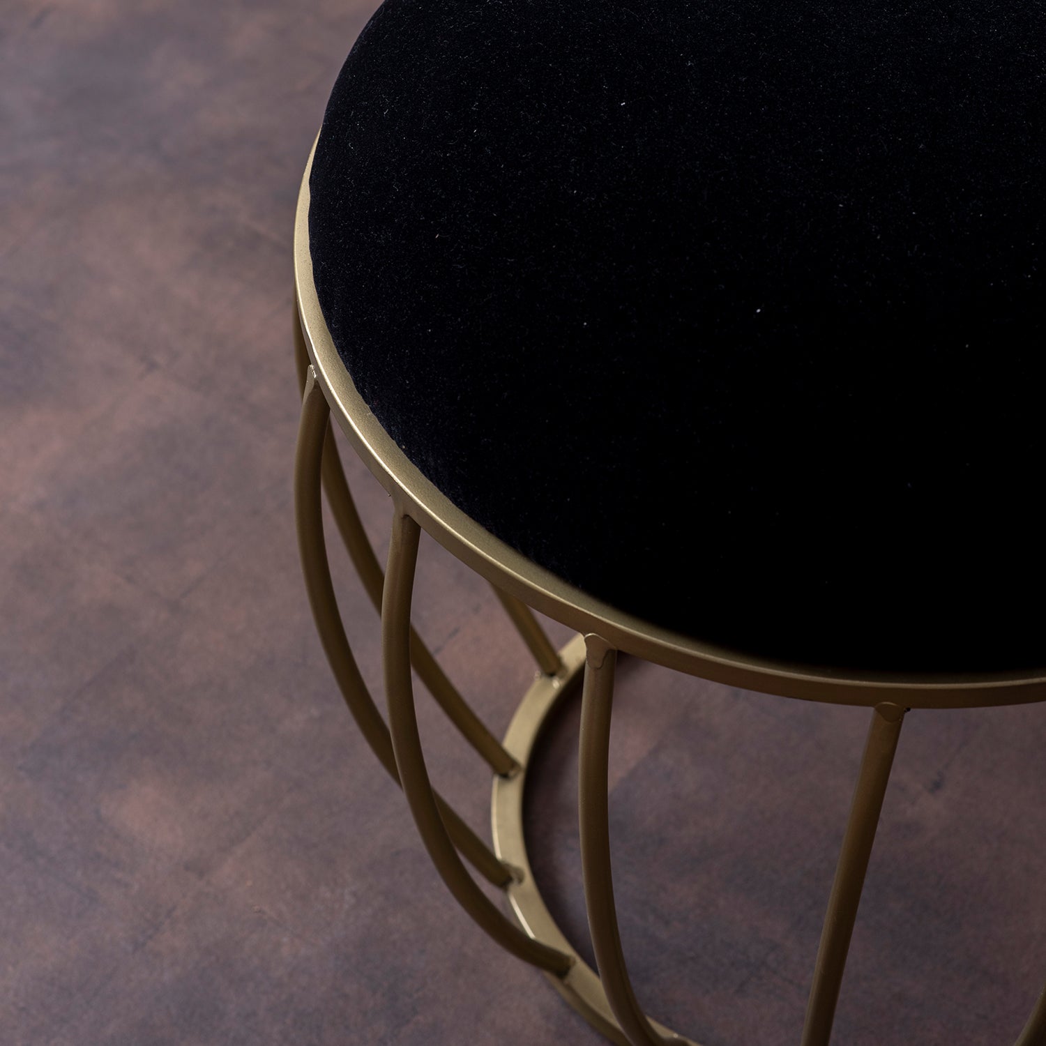 Classic Velvet Cage Metallic Stool in Black Color