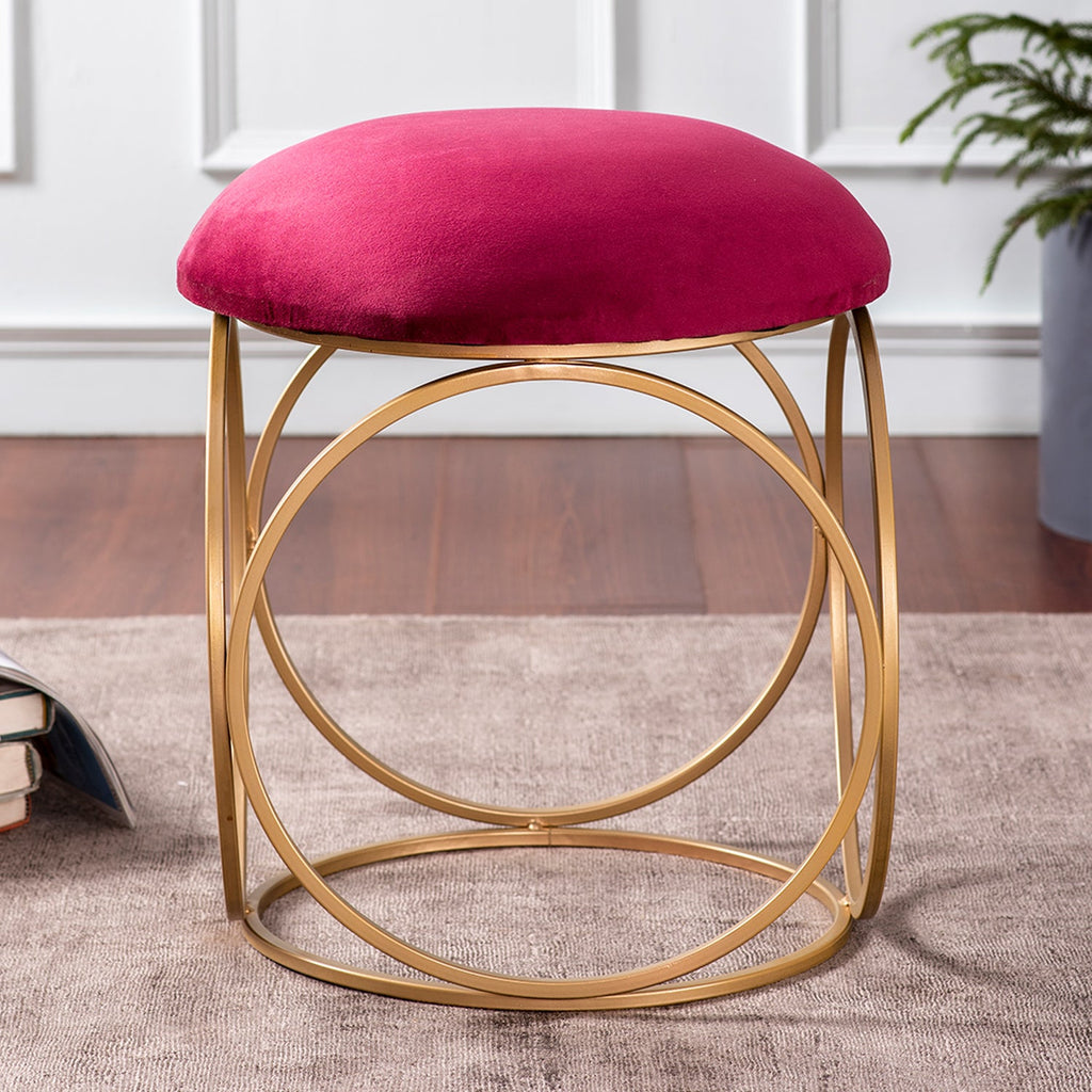 Lush Velvet Ring Metallic Stool in Maroon Color