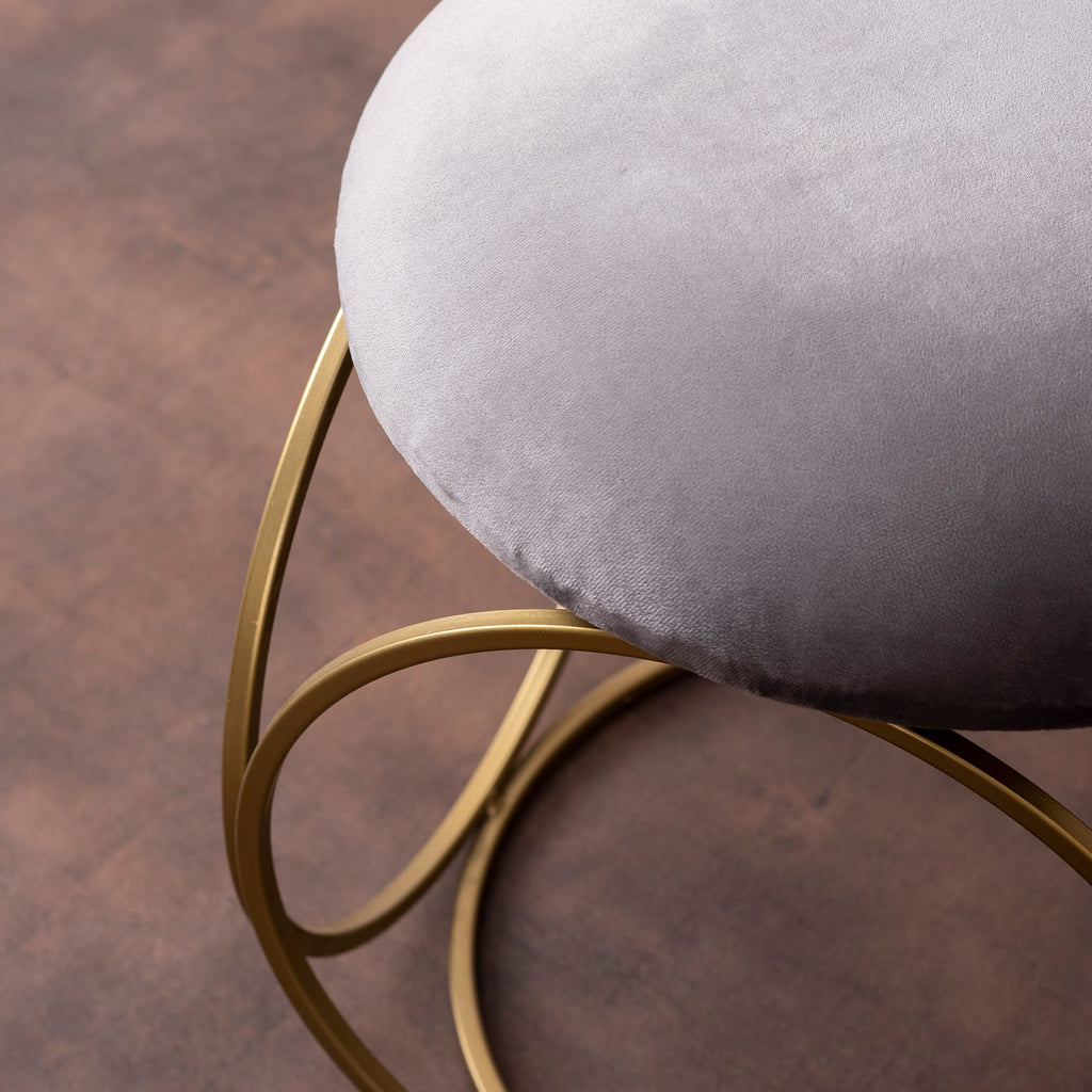 Classic Velvet Ring Metallic Stool in Grey Color