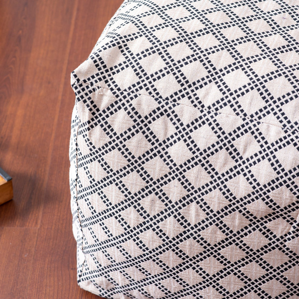 Quad Jacquard Pouf in Cream Color