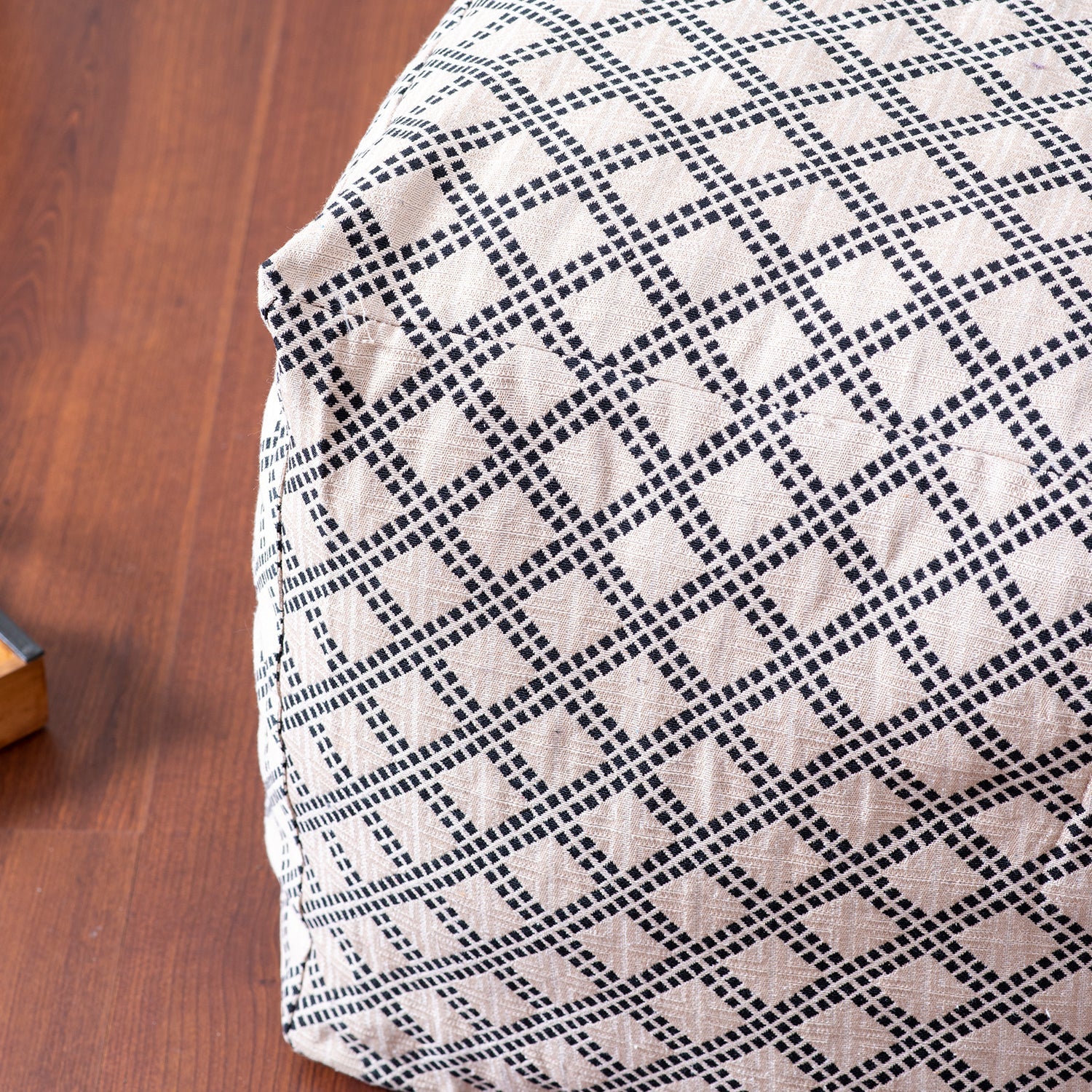 Quad Jacquard Pouf in Cream Color