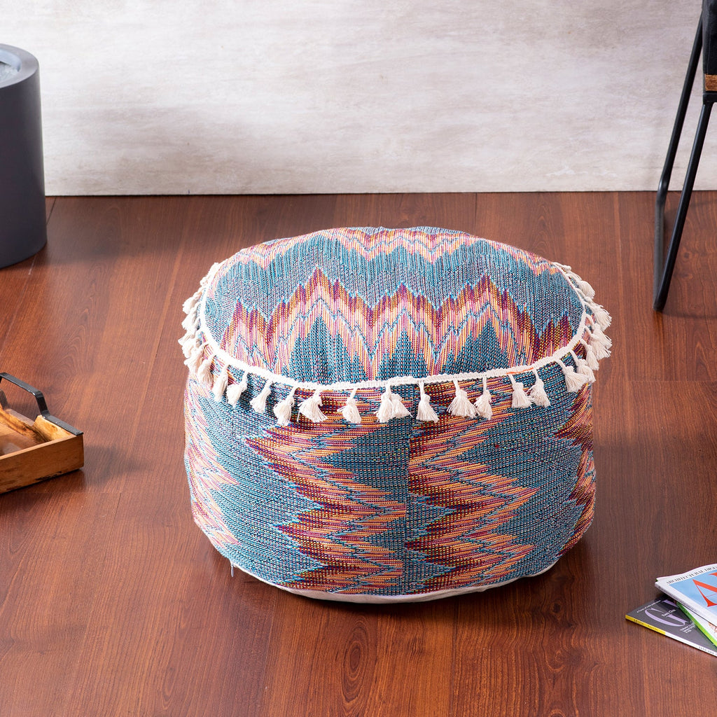 Blue Zig Zag Pouf with filler Set of 2