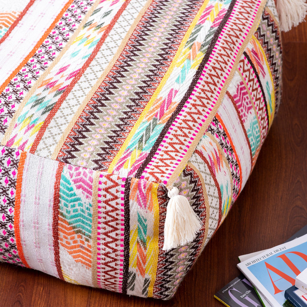 Hues Jacquard Pouf in Multi Color