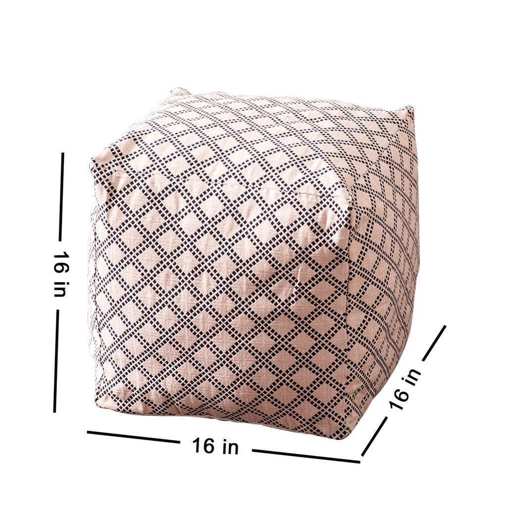 Quad Jacquard Pouf in Cream Color