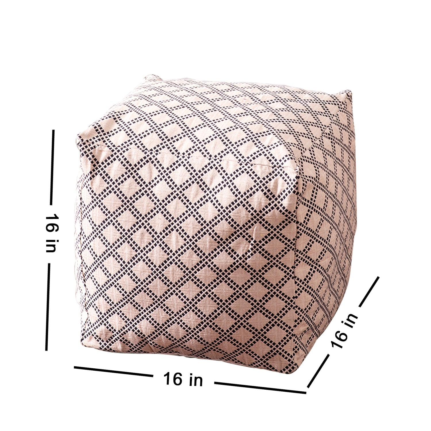 Quad Jacquard Pouf in Cream Color