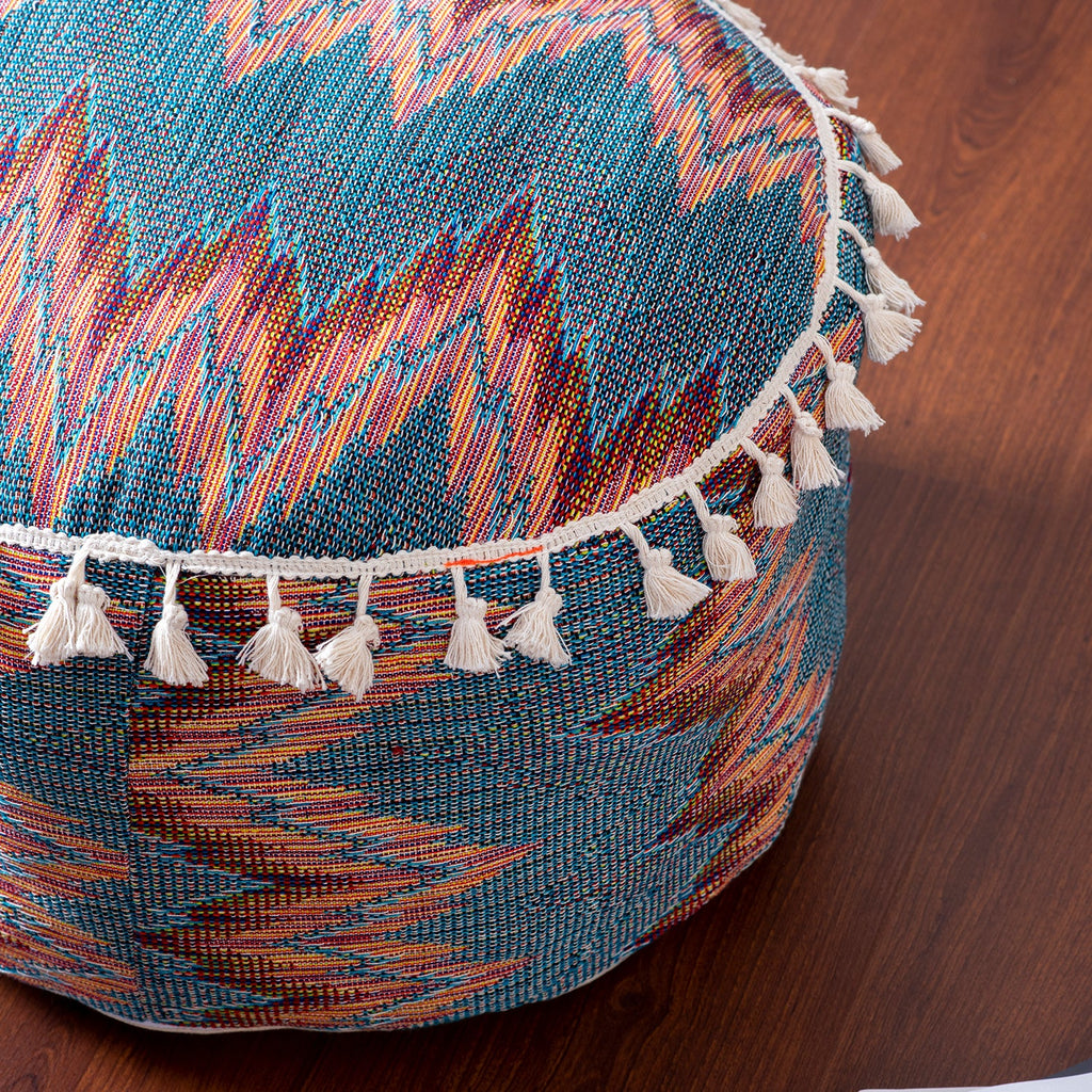 Blue Zig Zag Pouf with filler