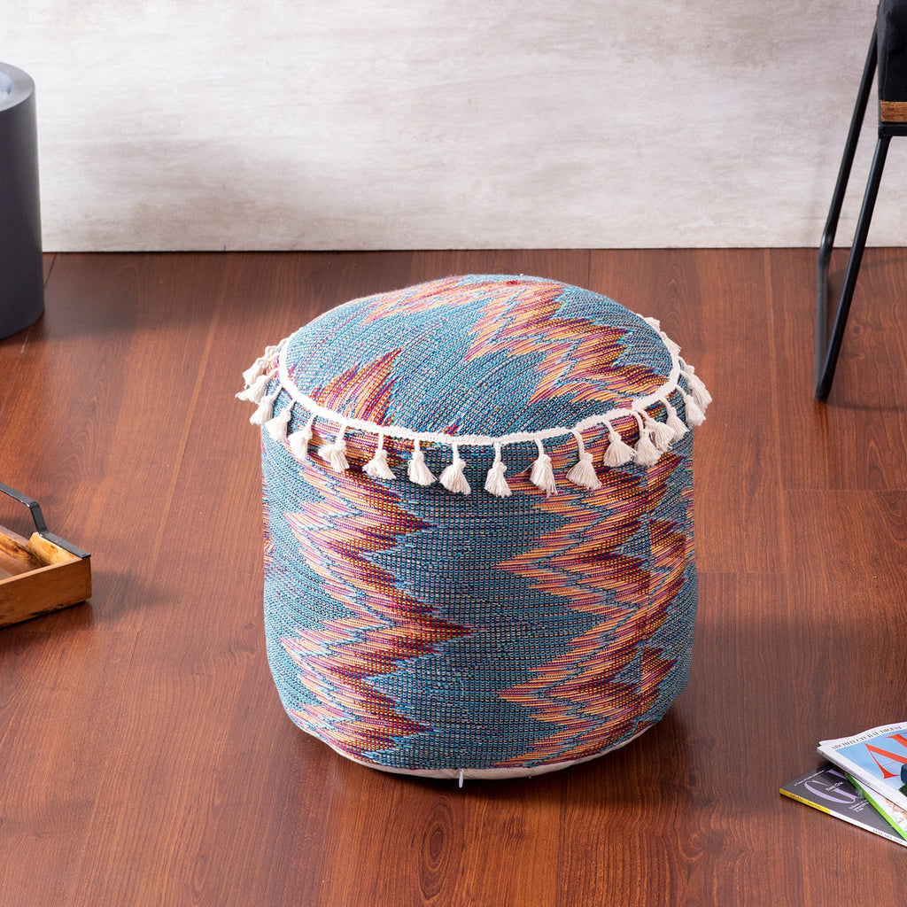 Blue Zig Zag Pouf with filler set of 2