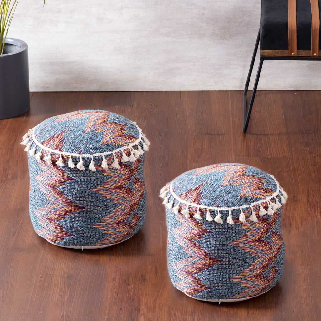 Blue Zig Zag Pouf with filler set of 2