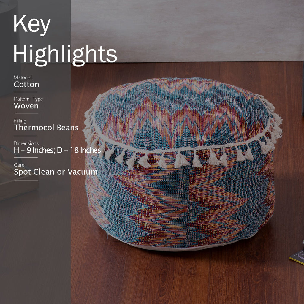 Blue Zig Zag Pouf with filler