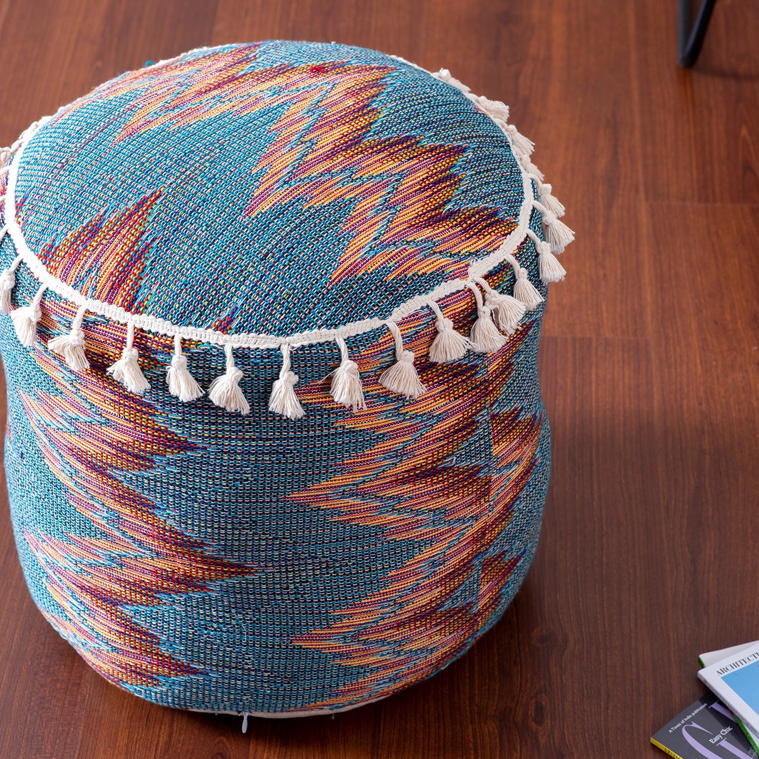 Blue Zig Zag Pouf with filler