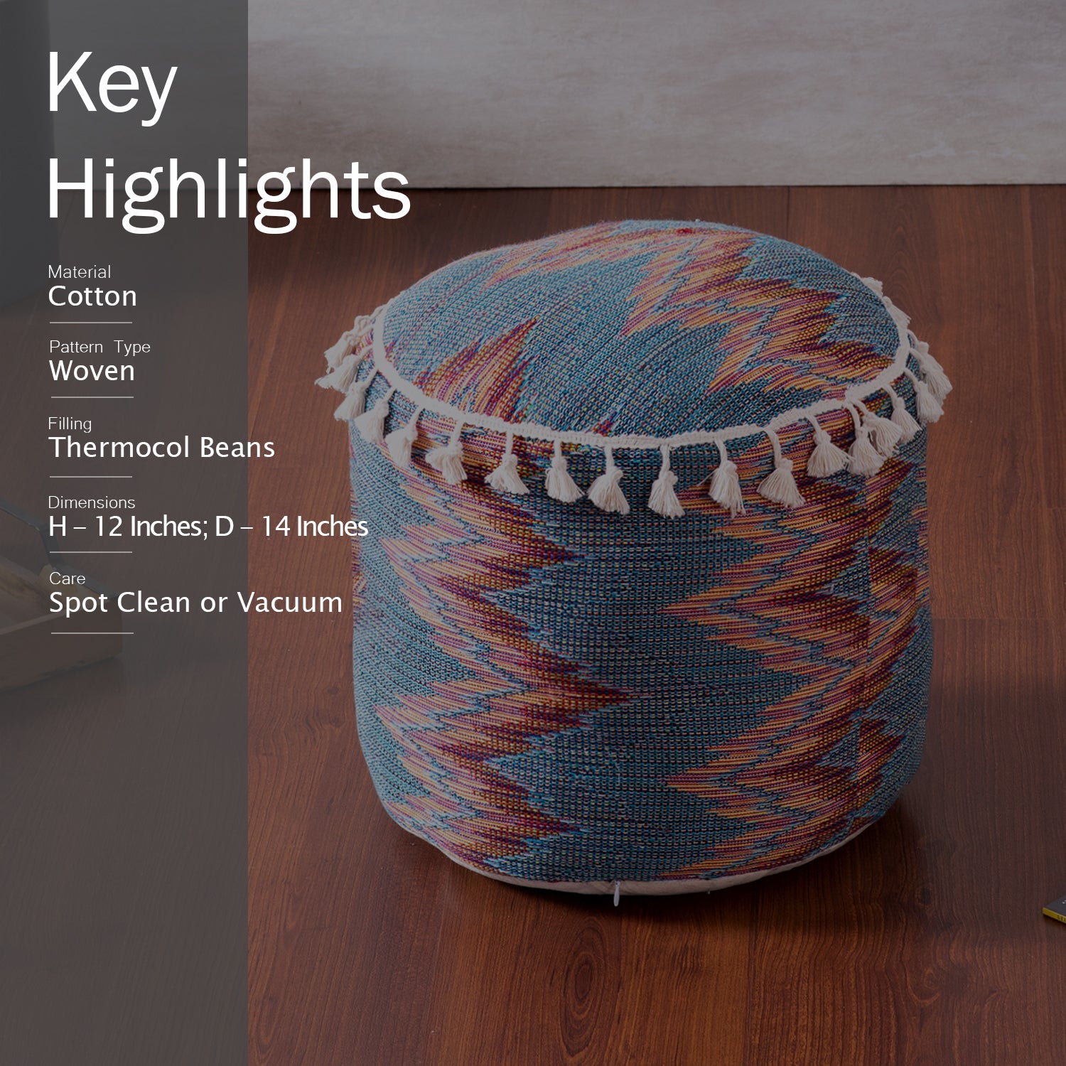 Blue Zig Zag Pouf with filler