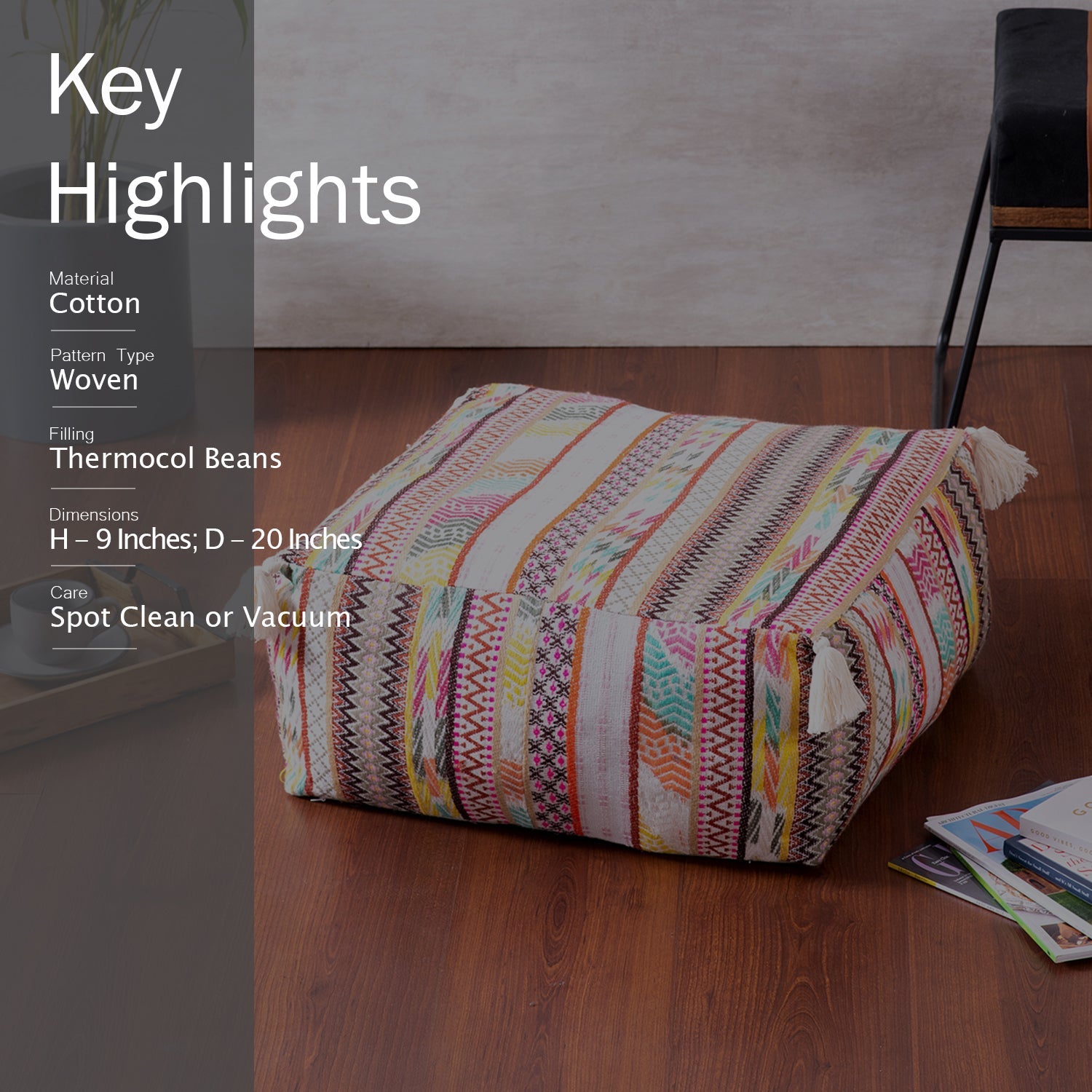 Hues Jacquard Pouf in Multi Color