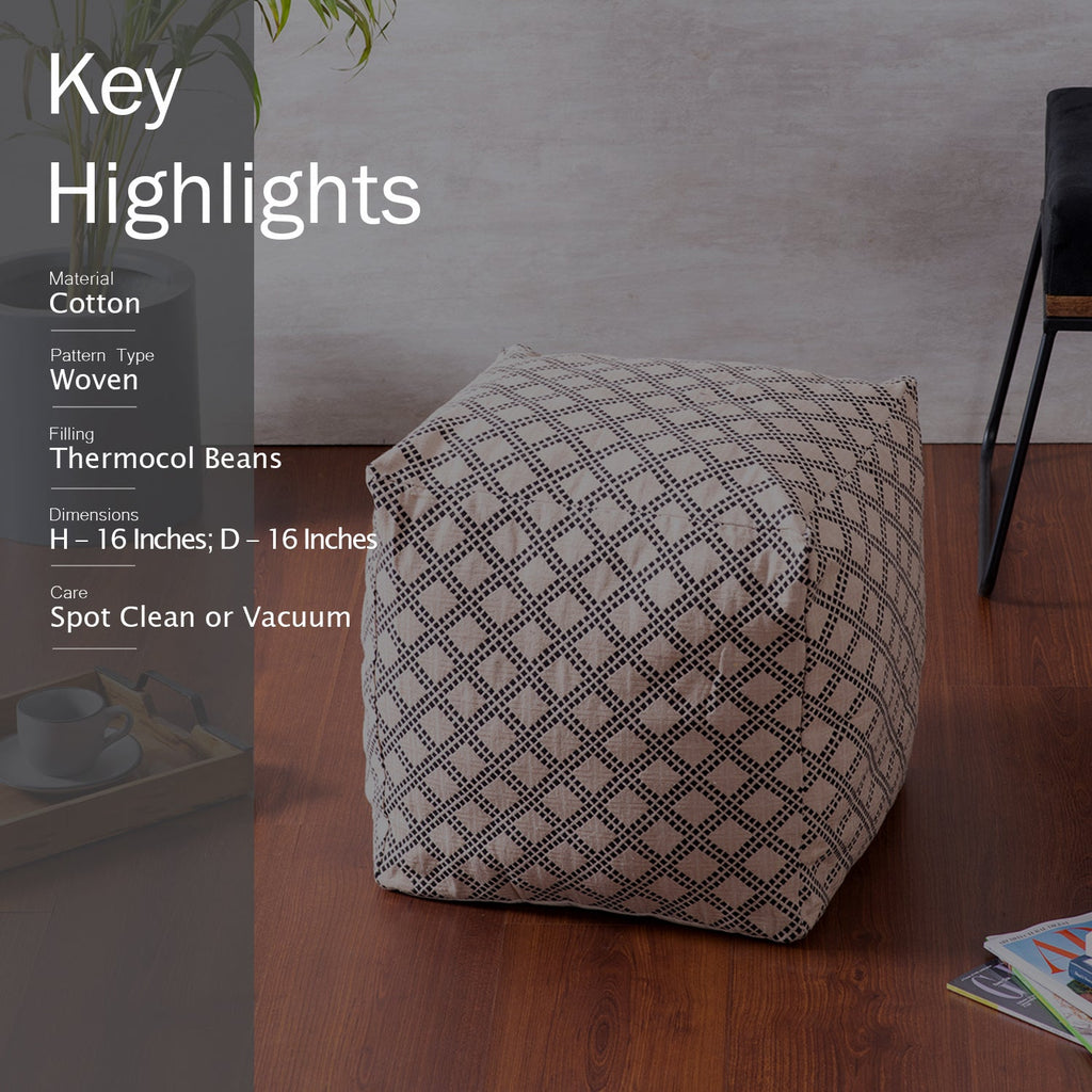 Quad Jacquard Pouf in Cream Color