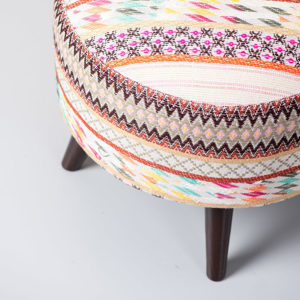 Hues Jacquard Wooden Ottoman in Multicolor