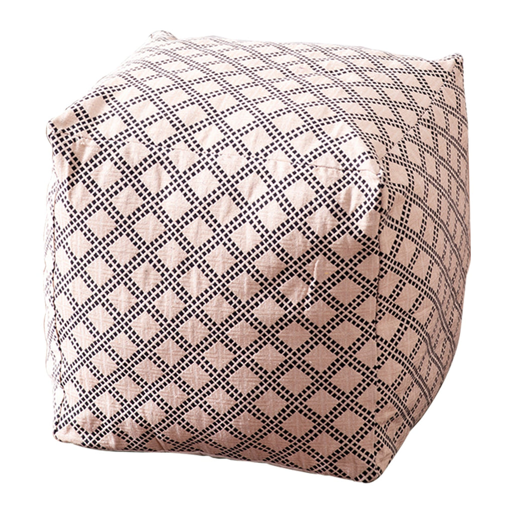 Quad Jacquard Pouf in Cream Color