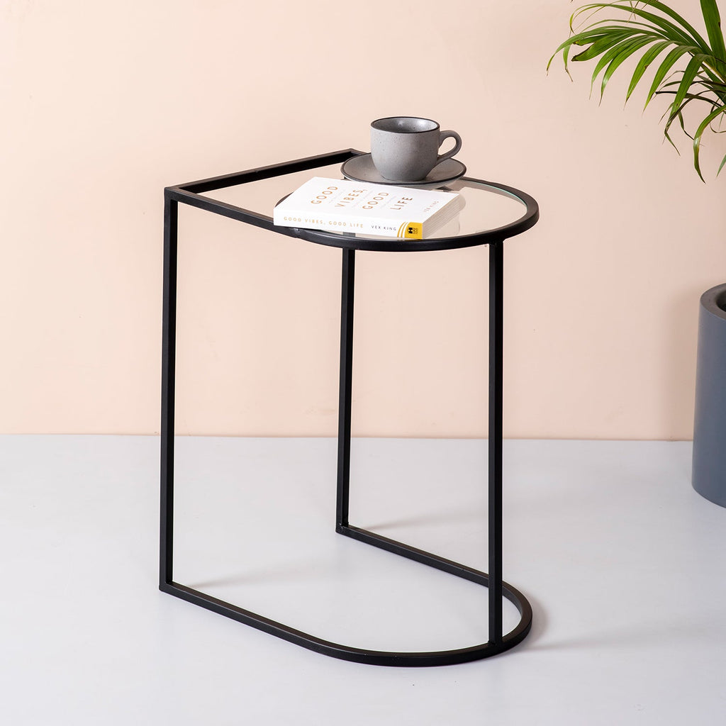 Contemporary Metallic Magazine End Table in Black Color Set of 2