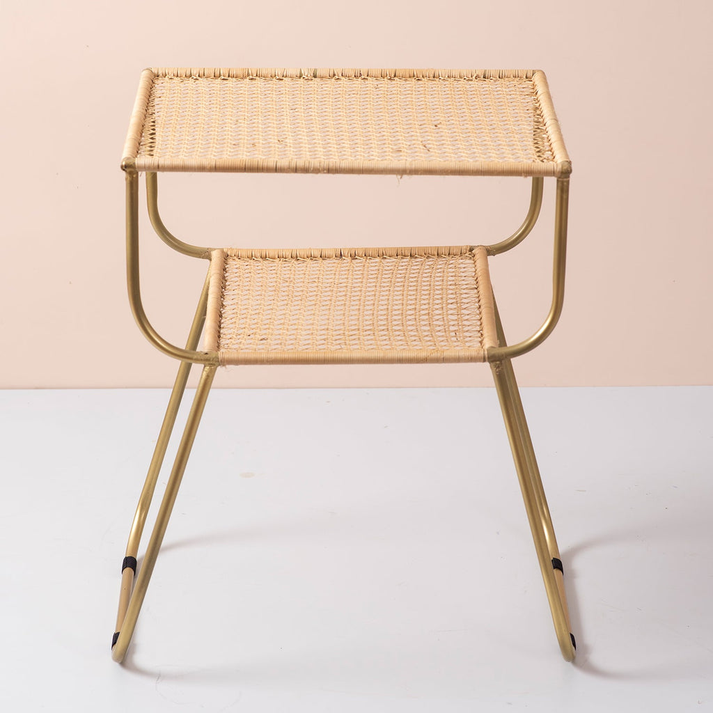 Rattan Metallic tiered End Table in Gold Color Set of 2