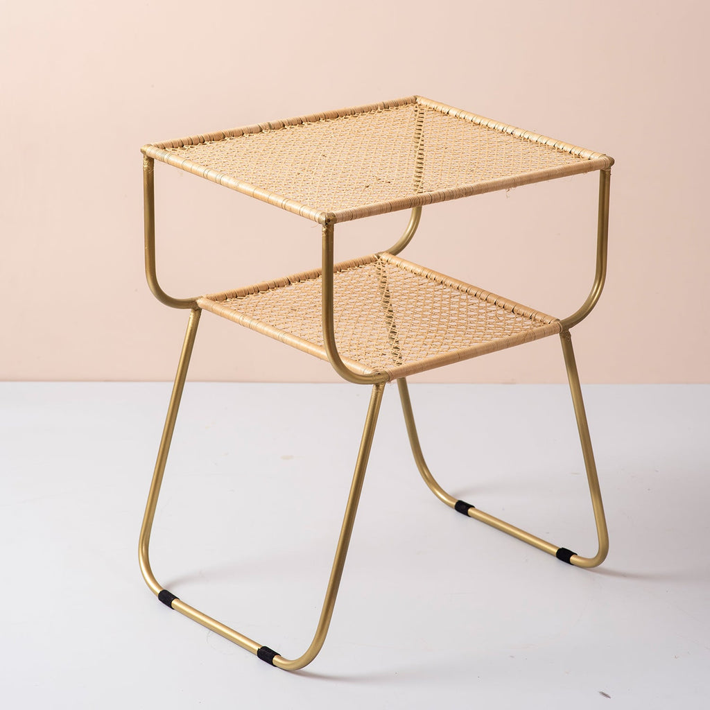 Rattan Metallic tiered End Table in Gold Color Set of 2