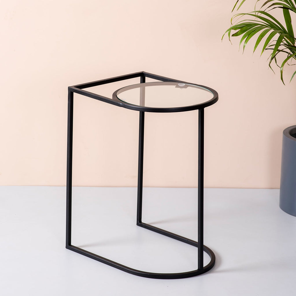 Contemporary Metallic Magazine End Table in Black Color