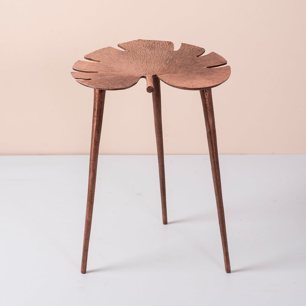 Cosmo Aluminium Leaf End Table in Copper Color