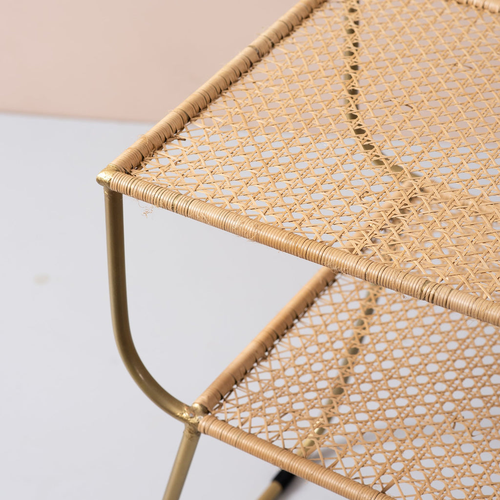 Rattan Metallic tiered End Table in Gold Color Set of 2