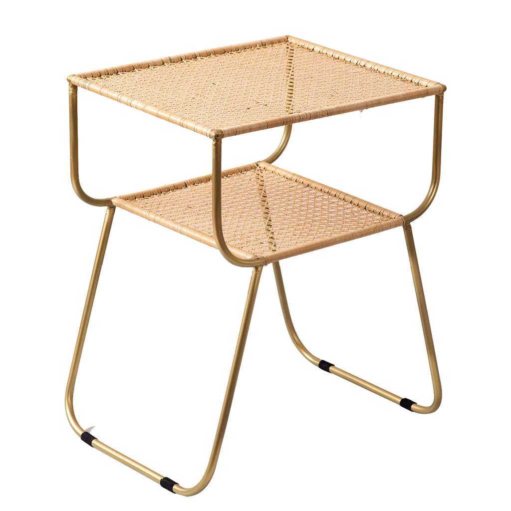 Rattan Metallic tiered End Table in Gold Color