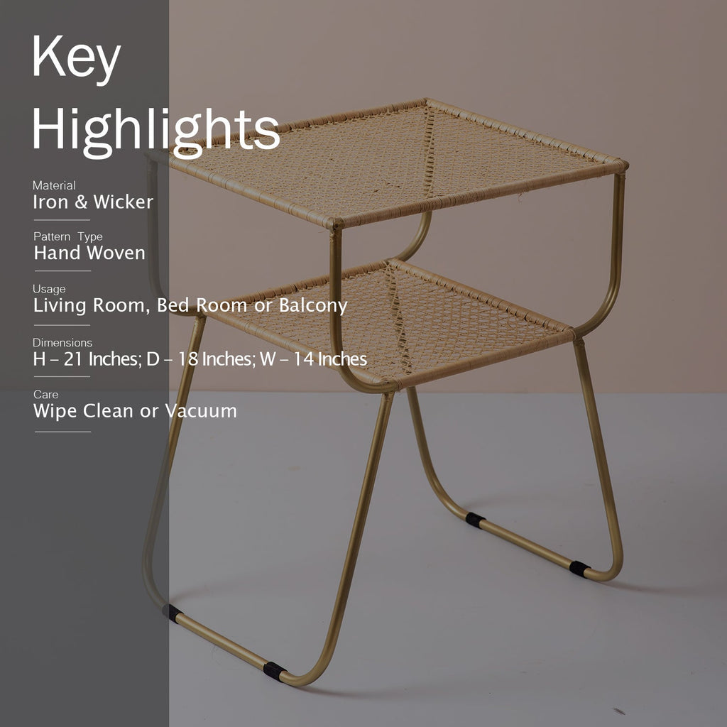 Rattan Metallic tiered End Table in Gold Color