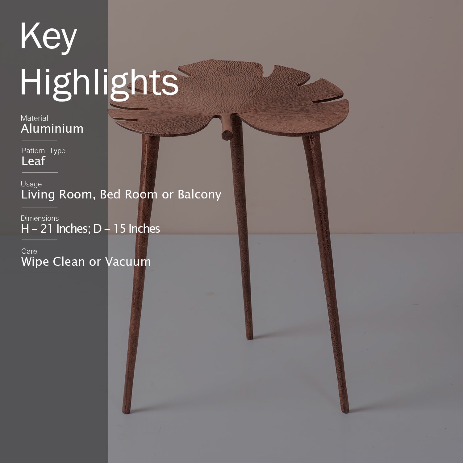 Cosmo Aluminium Leaf End Table in Copper Color