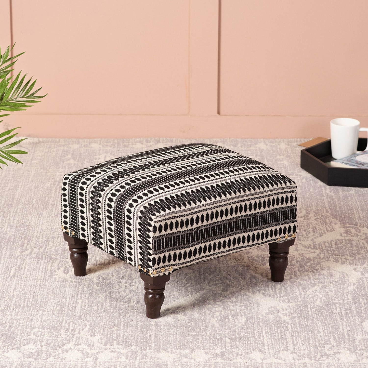 Bohemian Jacquard Wooden Footrests in Black & White Color