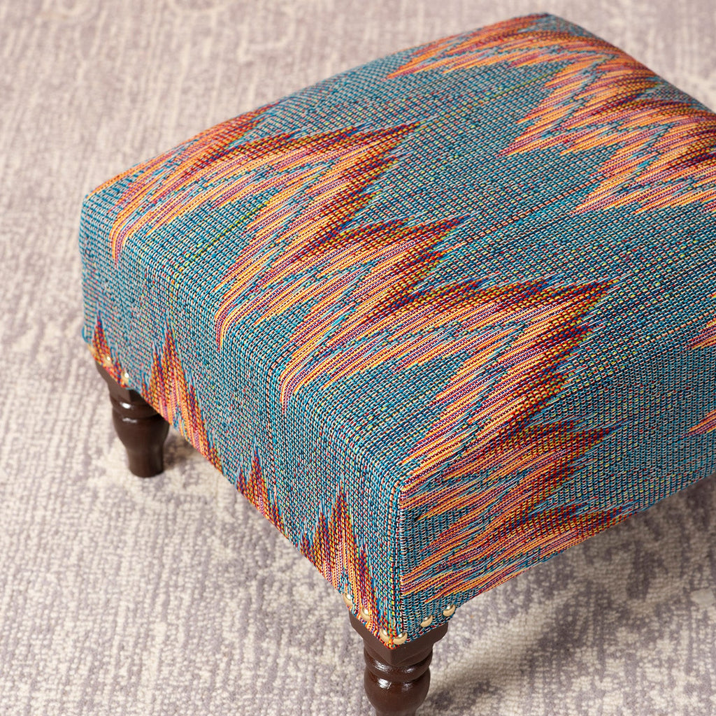 Crest Jacquard Wooden Footrests in Blue Color
