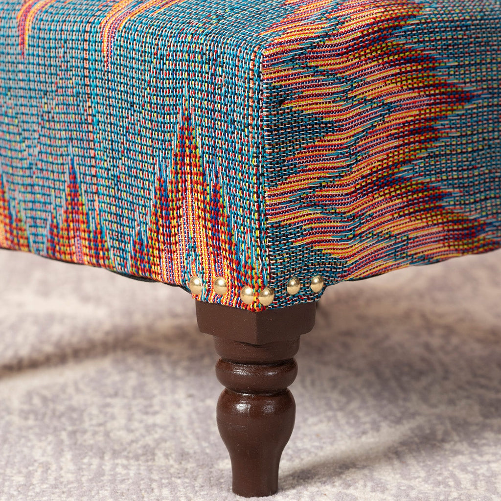 Crest Jacquard Wooden Footrests in Blue Color Set of 2