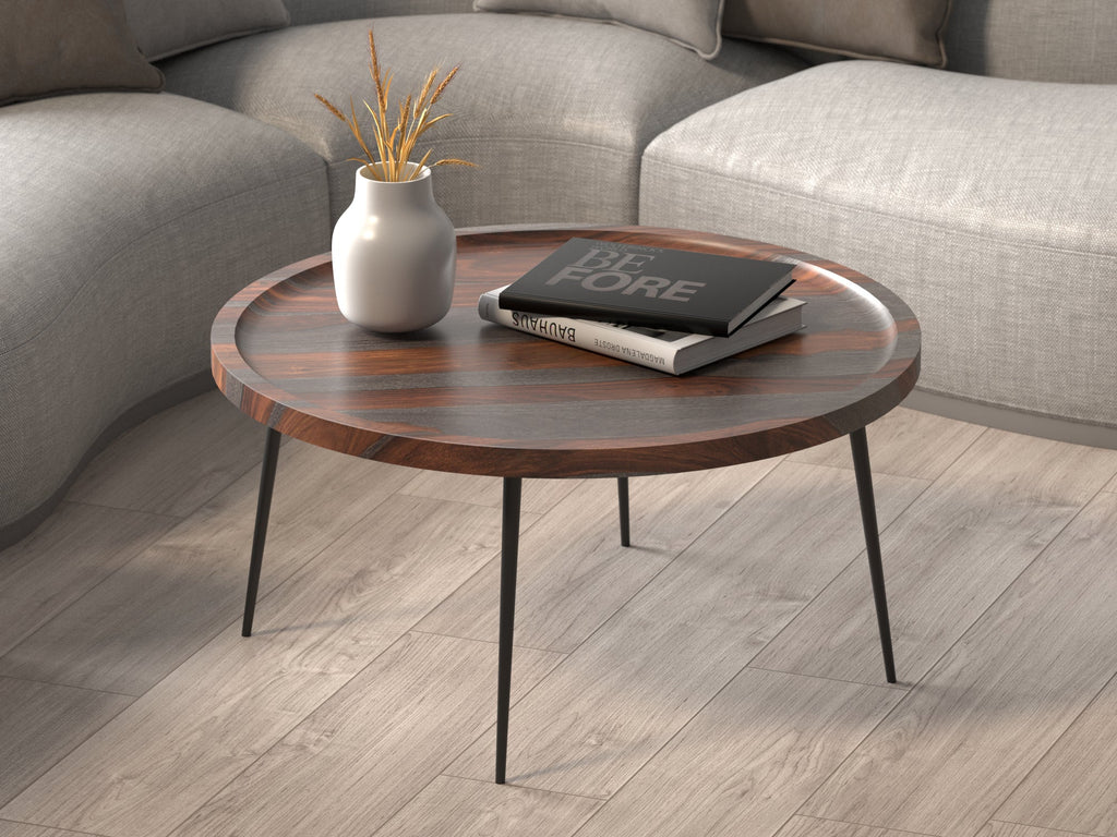 Coffee table, solid sheesham wood and steel