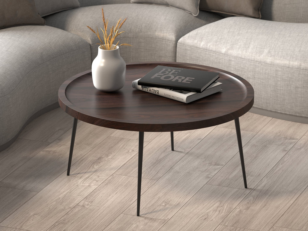 Coffee table, solid sheesham wood and steel