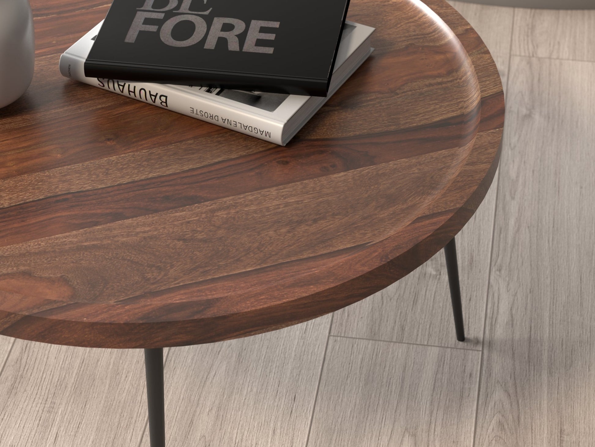 Coffee table, solid sheesham wood and steel