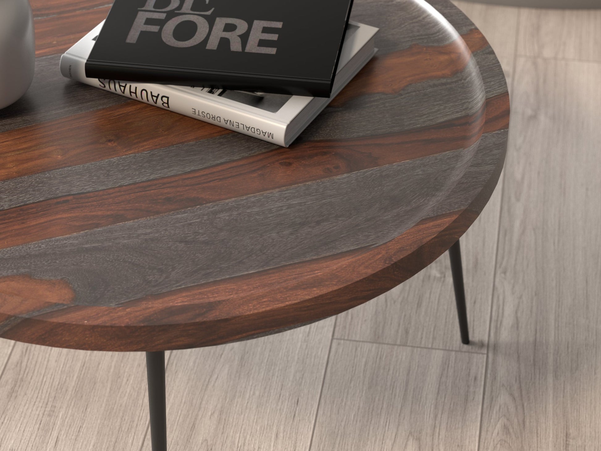 Coffee table, solid sheesham wood and steel