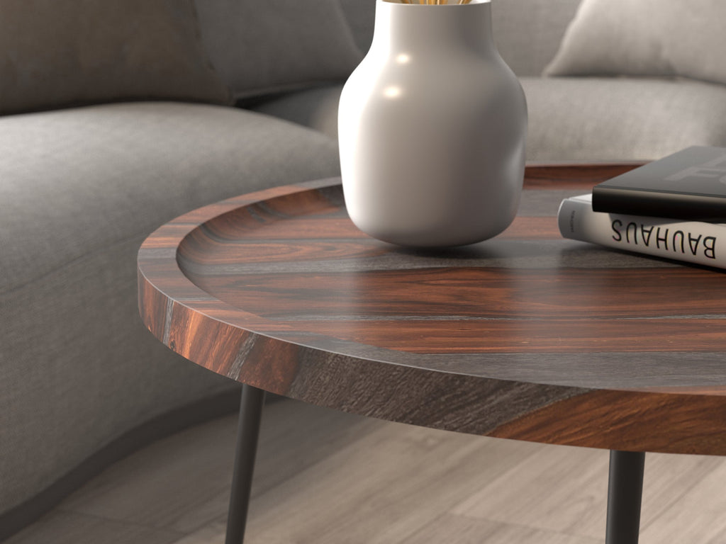 Coffee table, solid sheesham wood and steel