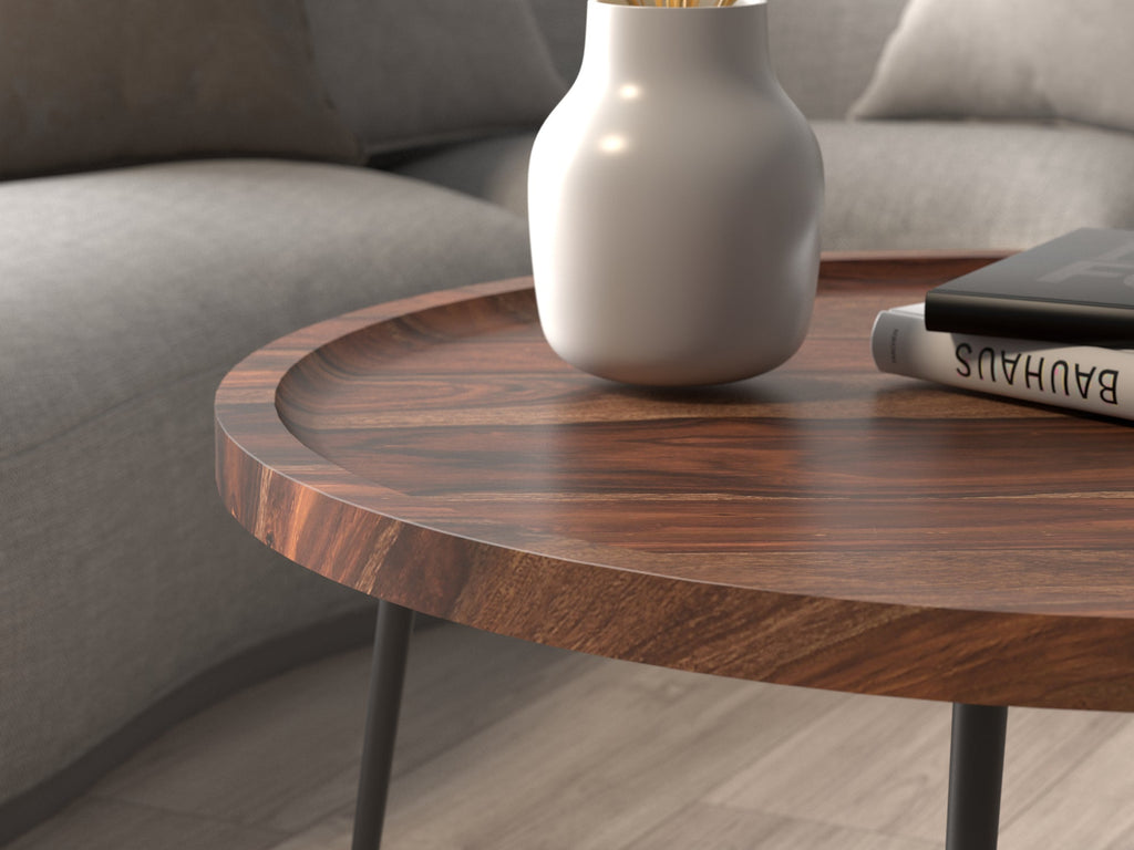 Coffee table, solid sheesham wood and steel