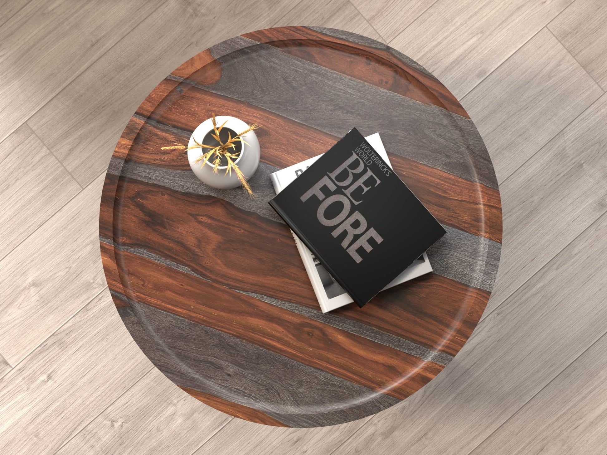 Coffee table, solid sheesham wood and steel