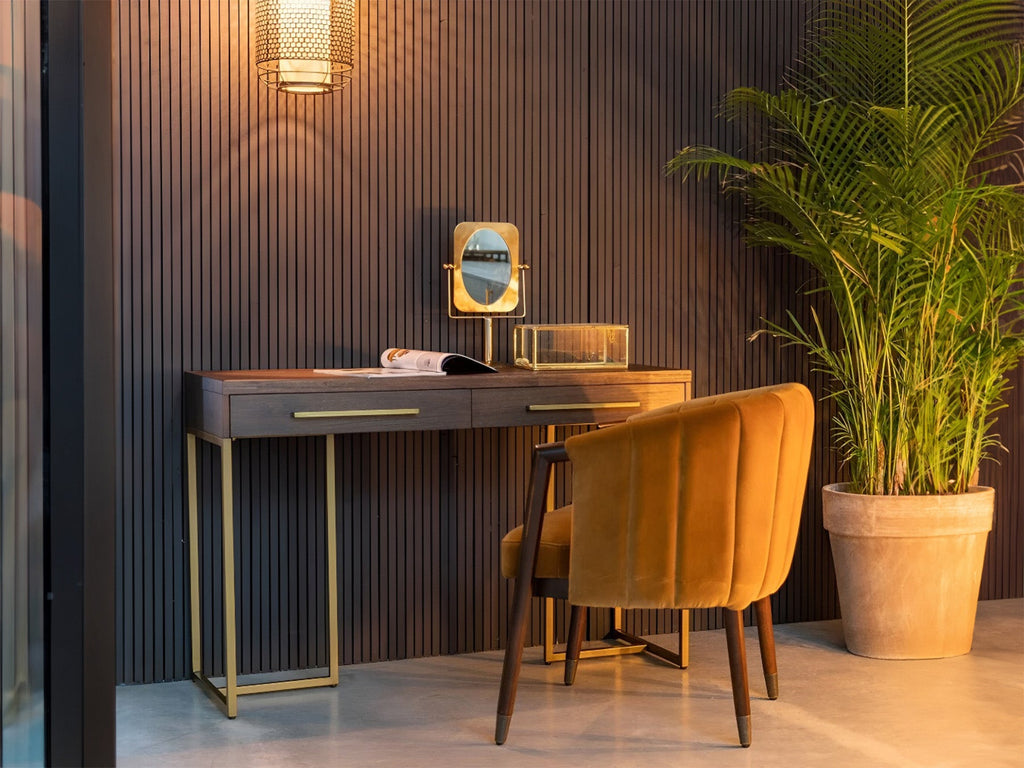 Console table, solid mango wood and steel, 2 drawers