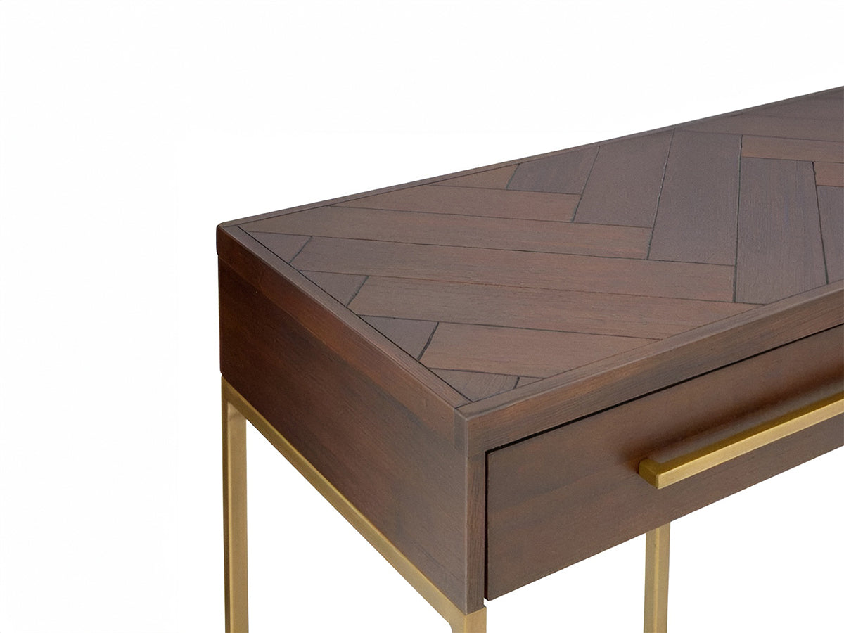 Console table, solid mango wood and steel, 2 drawers