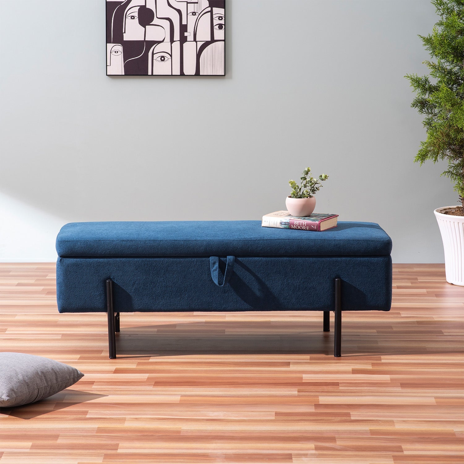 The Azure Escape Blue Ottoman Bench With Storage | Nestroots
