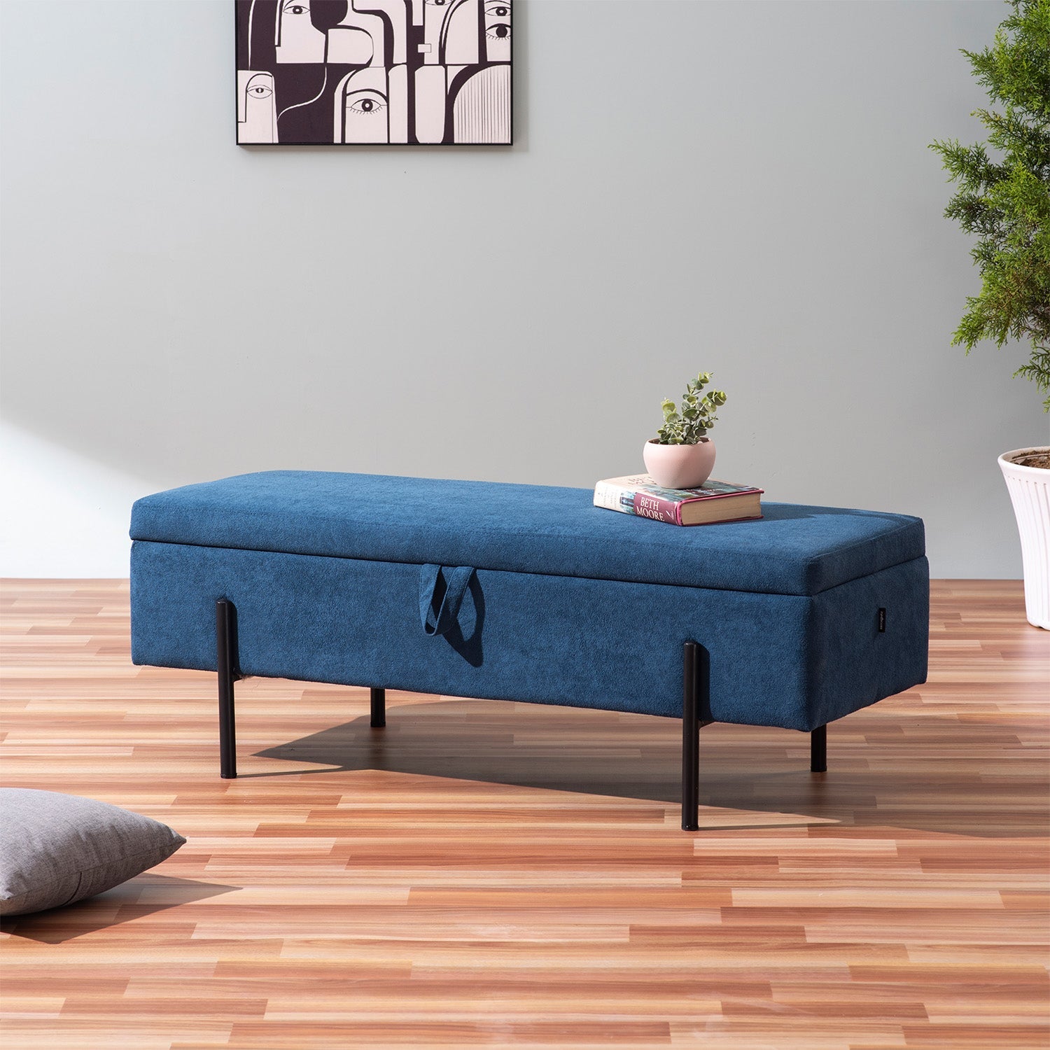 The Azure Escape Blue Ottoman Bench With Storage | Nestroots